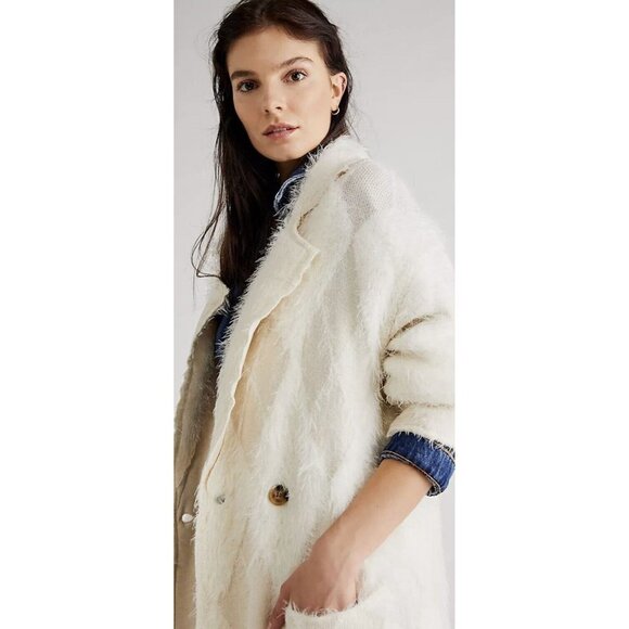 Free People David Cardigan Cardi Jacket Soft Faux Fur Longline Ivory XS NWT $398 - Picture 4 of 9